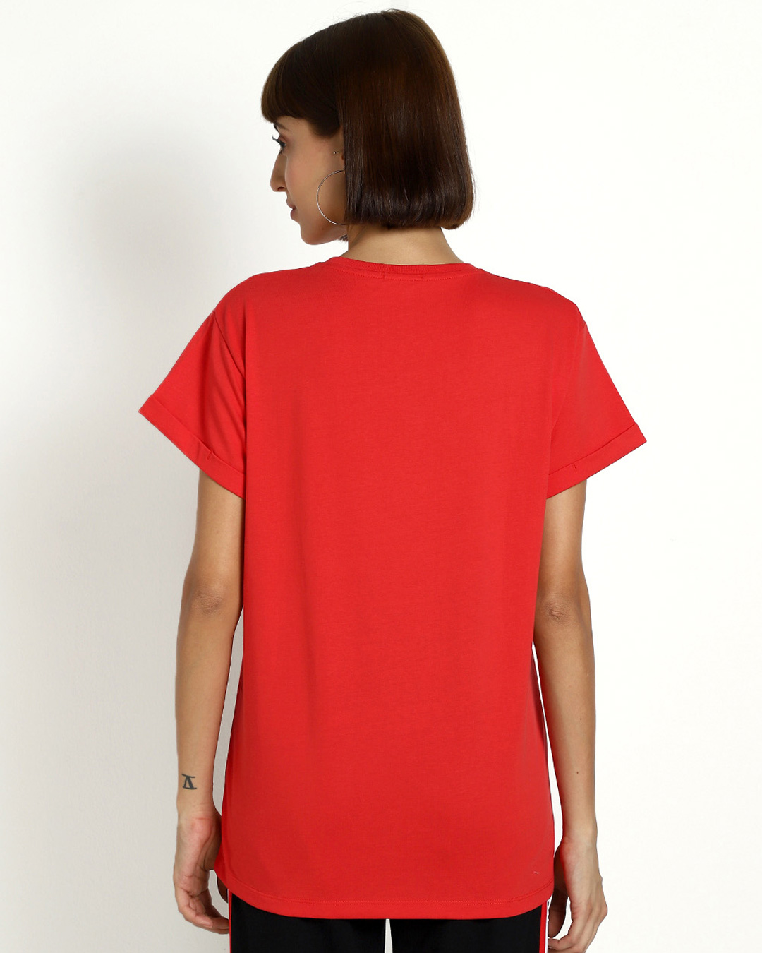 Shop Women's Red Climbing Pocket Panda Graphic Printed Boyfriend T-shirt-Back