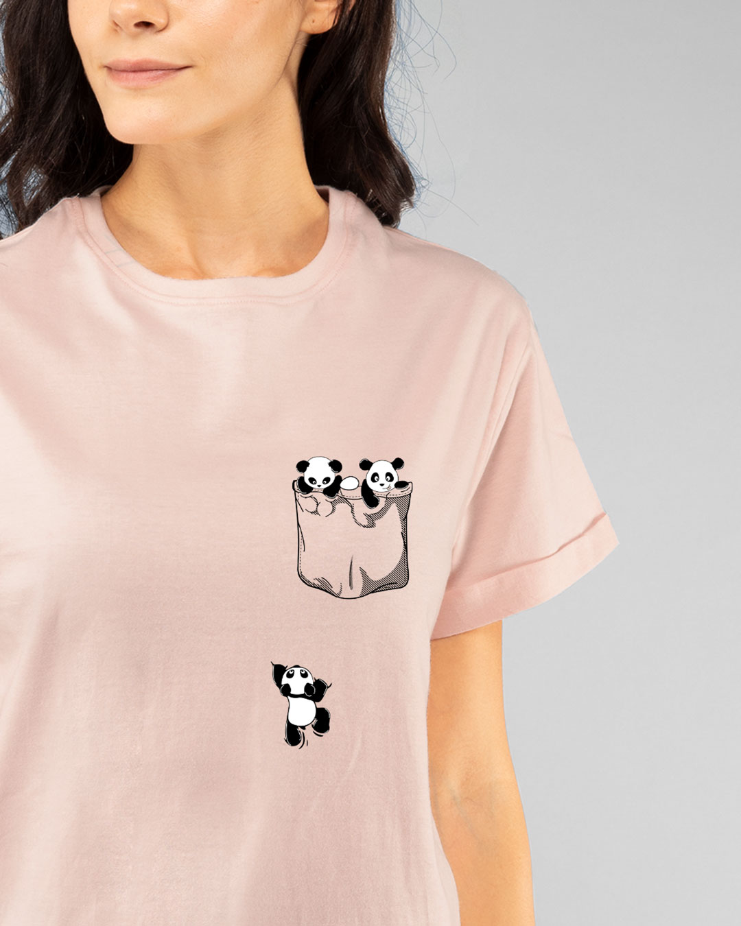 

Climbing pocket panda Boyfriend T-Shirts Women' Printed Boyfriend T-Shirts Bewakoof.com, Pink