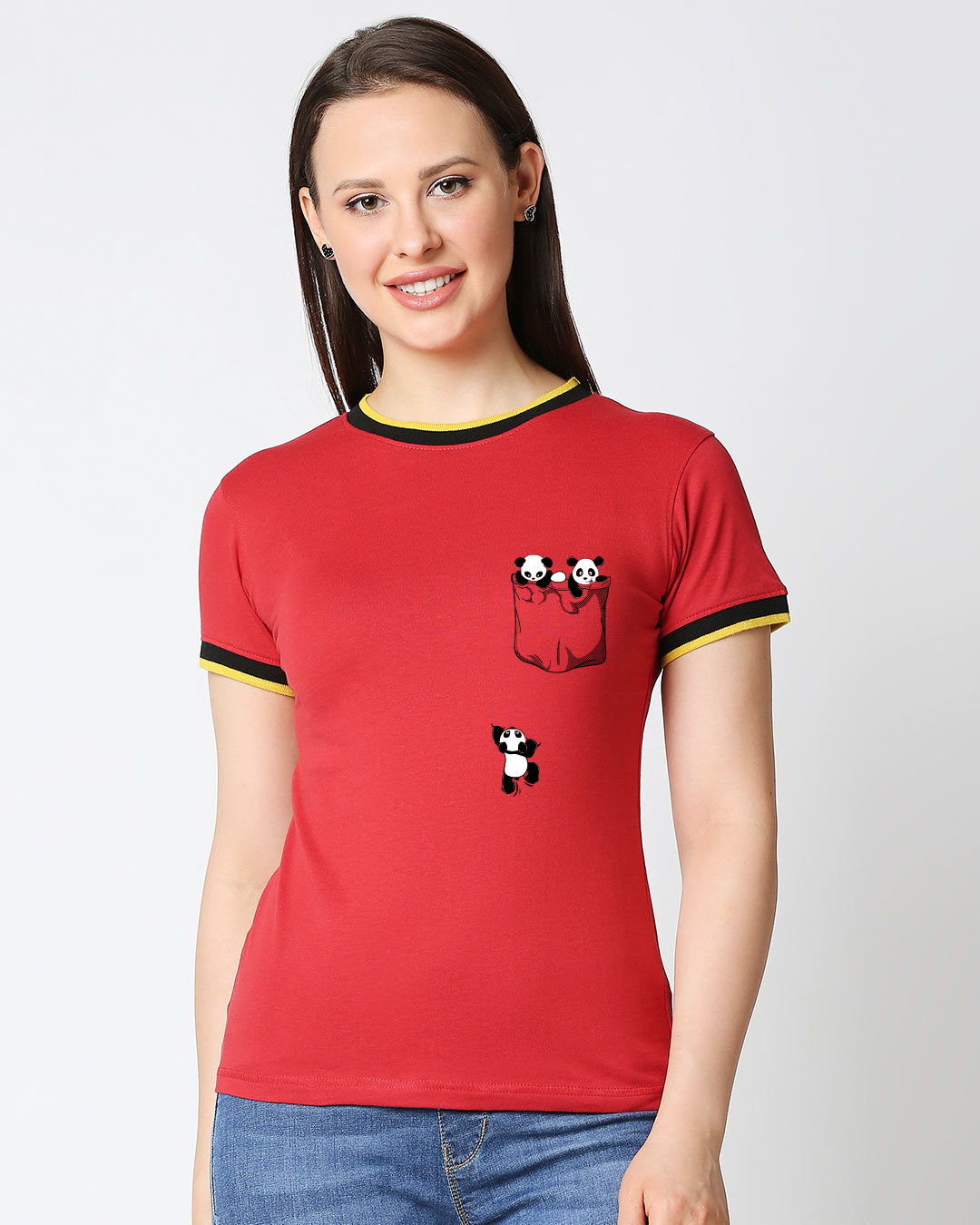 Shop Climbing pocket panda Half Sleeve Printed Rib T-Shirt-Back