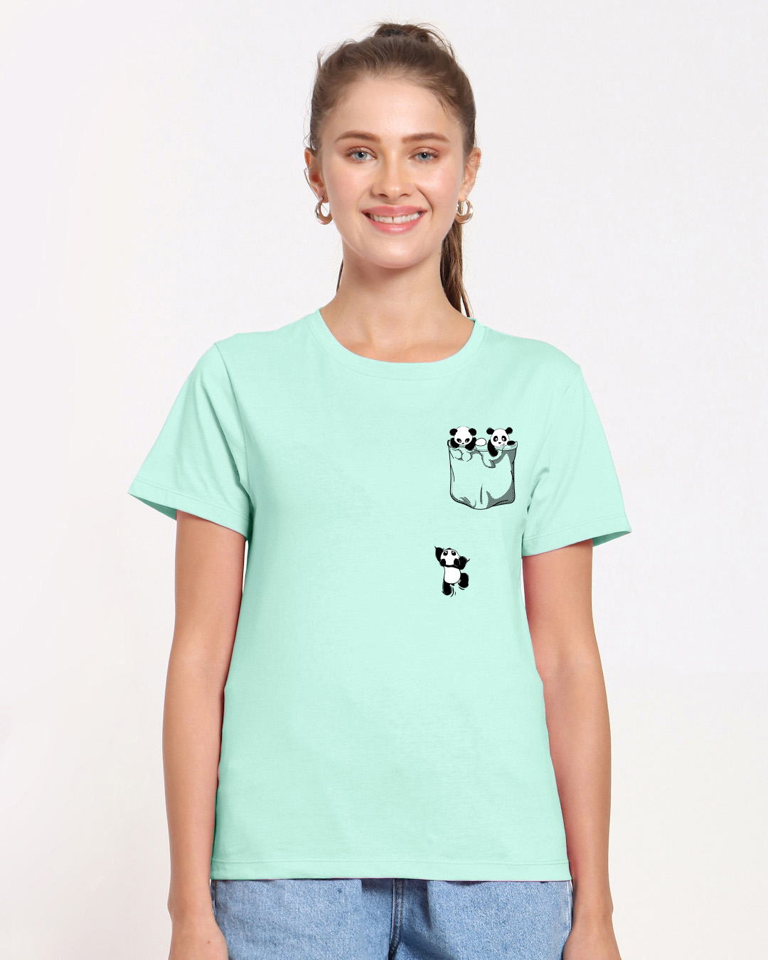 Shop Climbing pocket panda Printed Half Sleeve T-shirt-Back