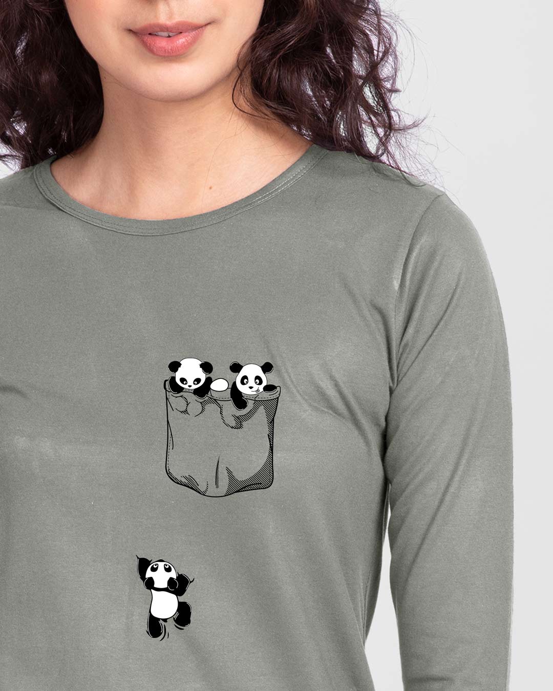 

Climbing pocket panda Round Neck 3/4 Sleeve T-Shirts Meteor Grey Women' Printed Round Neck 3/4 Sleeve T-Shirts Bewakoof.com