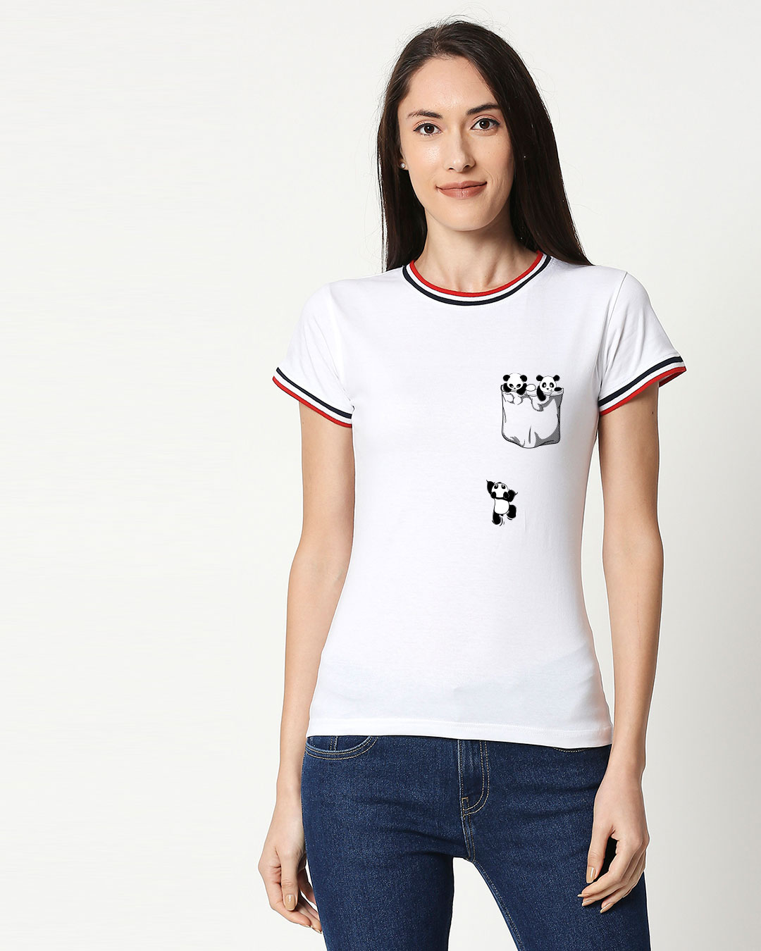 Shop Women's White Climbing Pocket Panda Graphic Printed T-shirt-Back