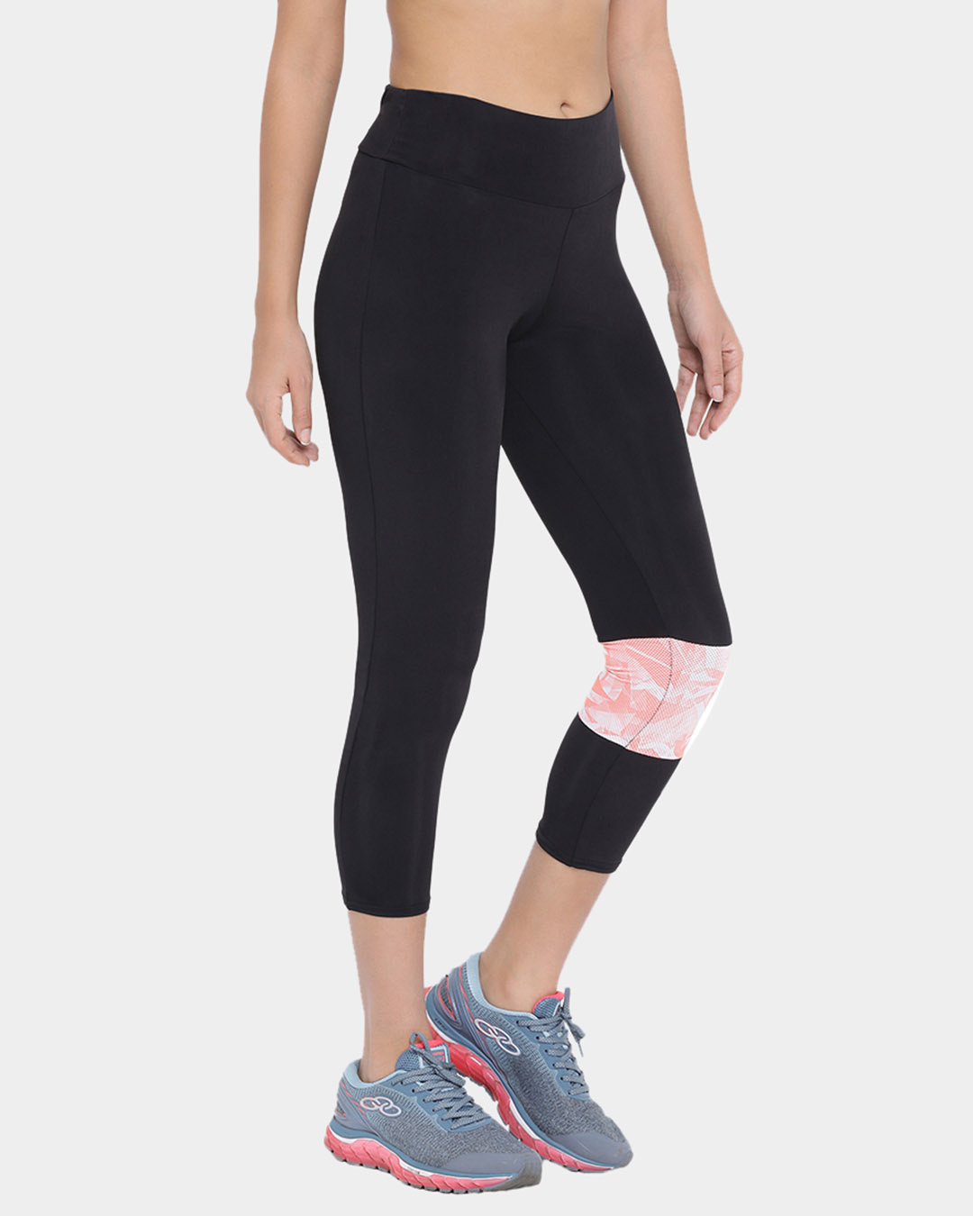 Shop Active Capri Tights With Printed Panel In Black-Back