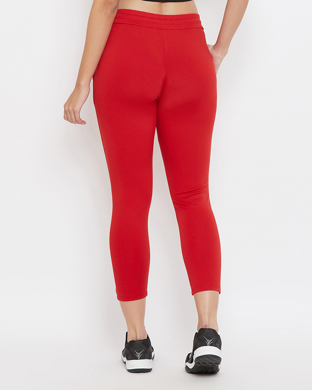 Shop Activewear Ankle Length Tights In Red-Back