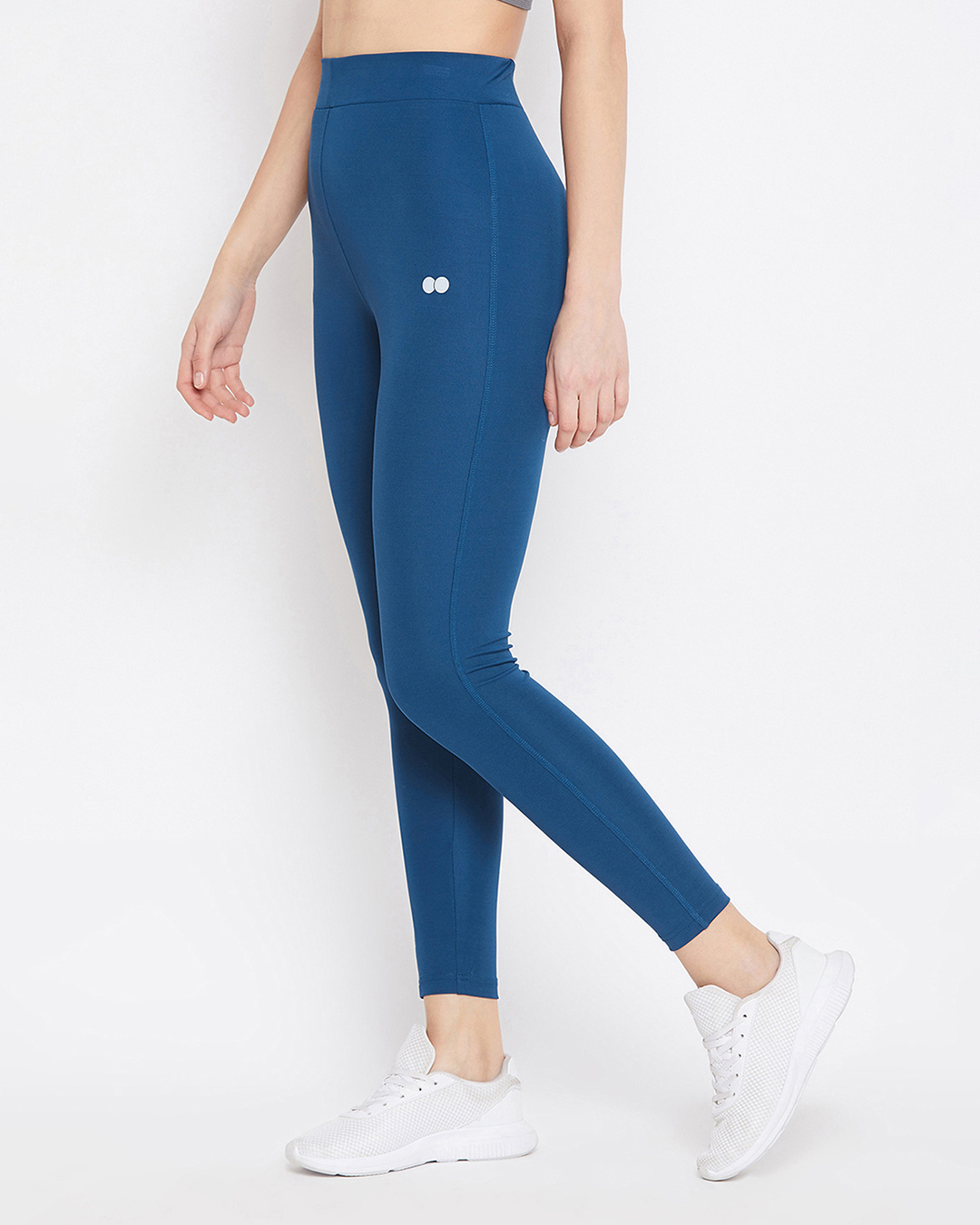 Shop Activewear Ankle Length Tights In Teal Blue-Back