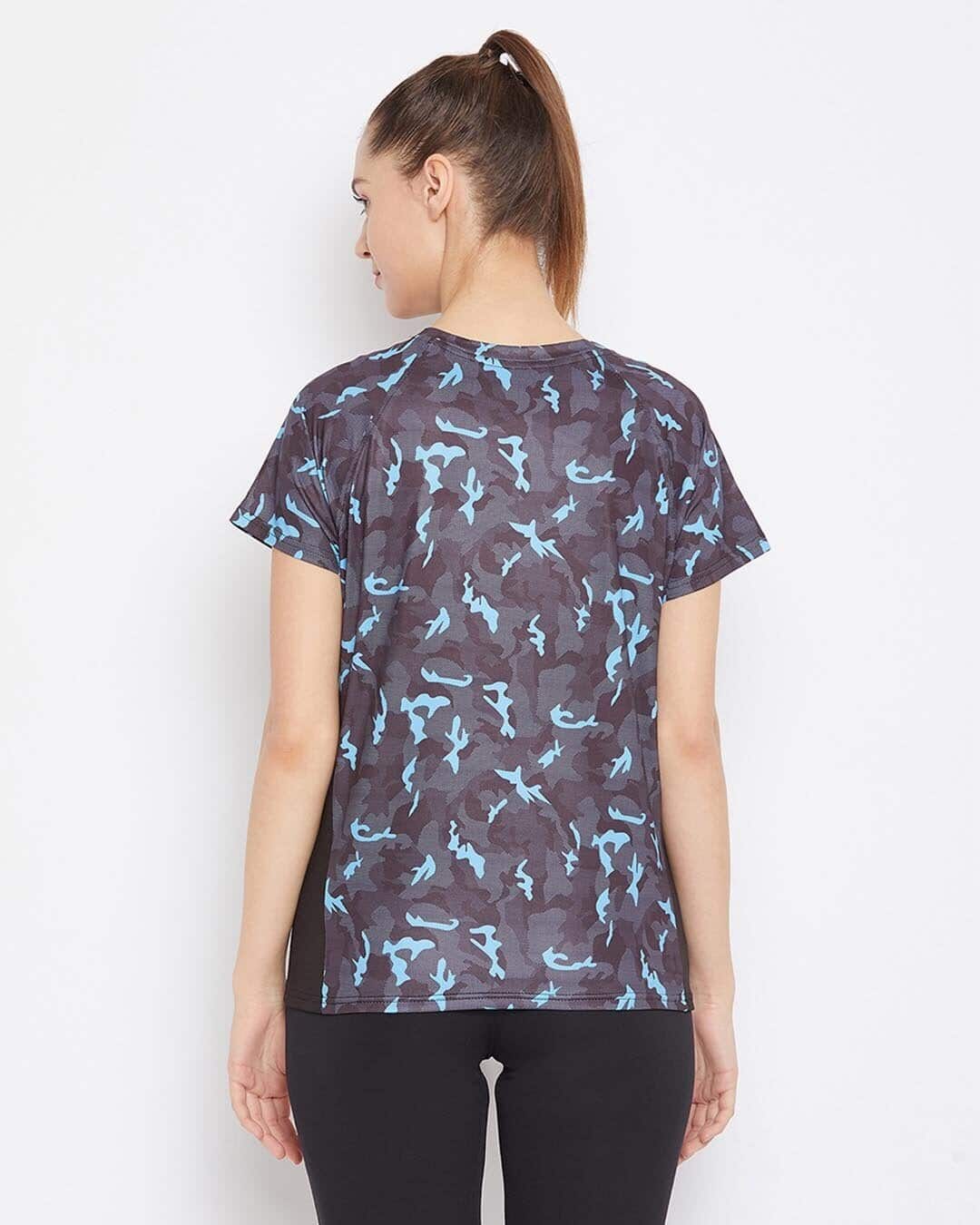 Shop Activewear Camouflage Print Top In Multicolour-Back