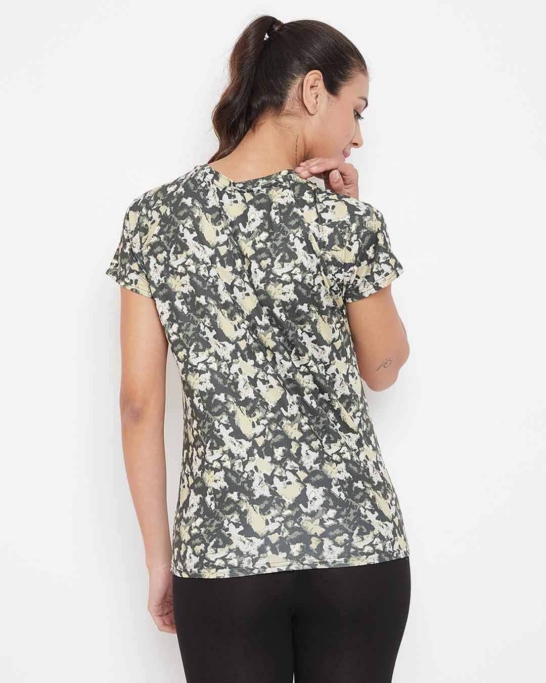 Shop Activewear Printed T-Shirt In Olive Green-Back