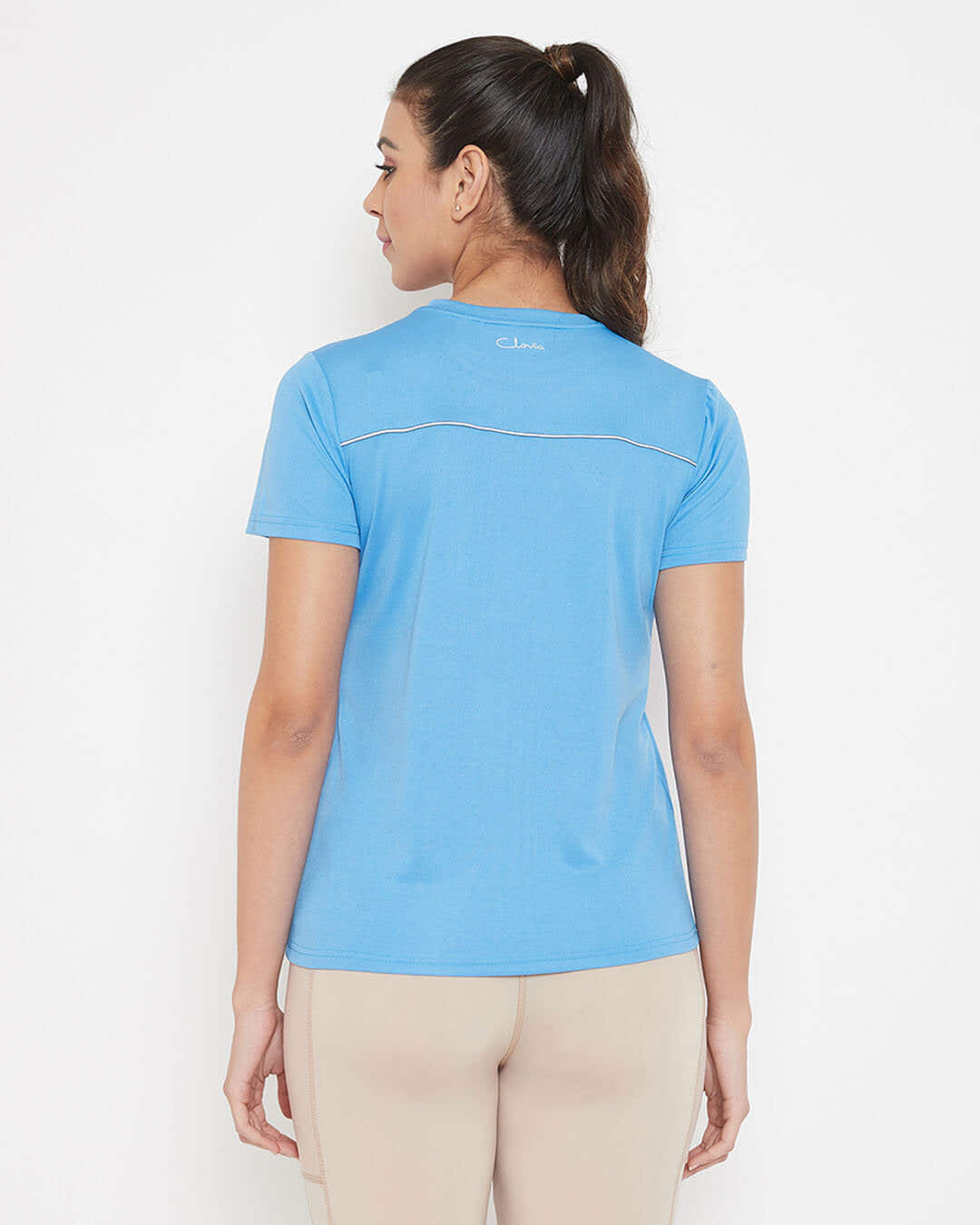 Shop Activewear T-Shirt In Light Blue With Reflector Piping-Back