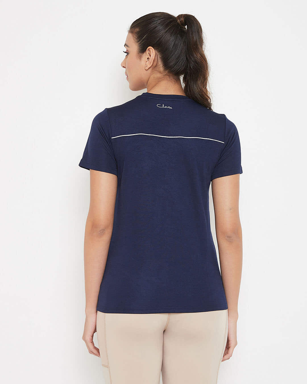Shop Activewear T-Shirt In Navy With Reflector Piping-Back