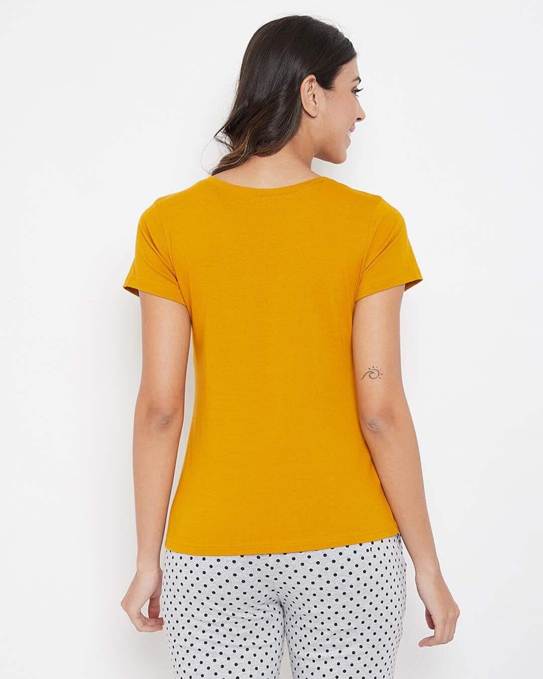 Shop Bee Graphic Print & Text Print Top In Mustard   Cotton Rich-Back