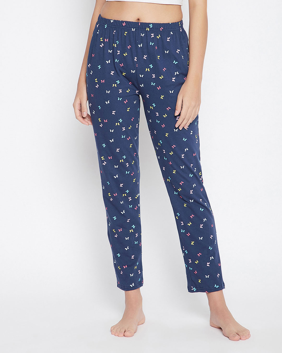 Shop Butterfly Print Pyjama In Navy   Cotton-Front