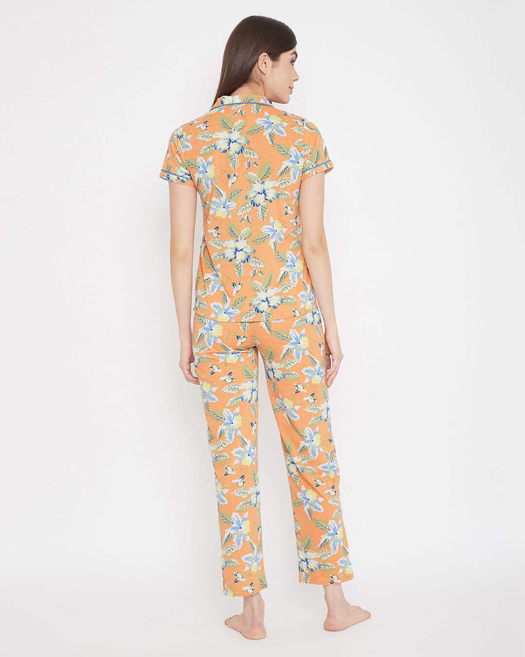 Shop Button Me Up Floral Print Shirt & Pyjama In Orange-Back