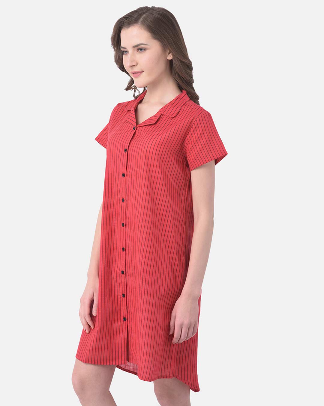 Shop Button Me Up Sassy Stripes Sleep Dressin Red  100% Cotton-Back