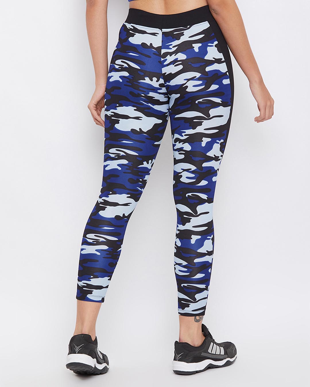 Shop Camouflage Print Activewear Ankle Length Tights In Blue-Back