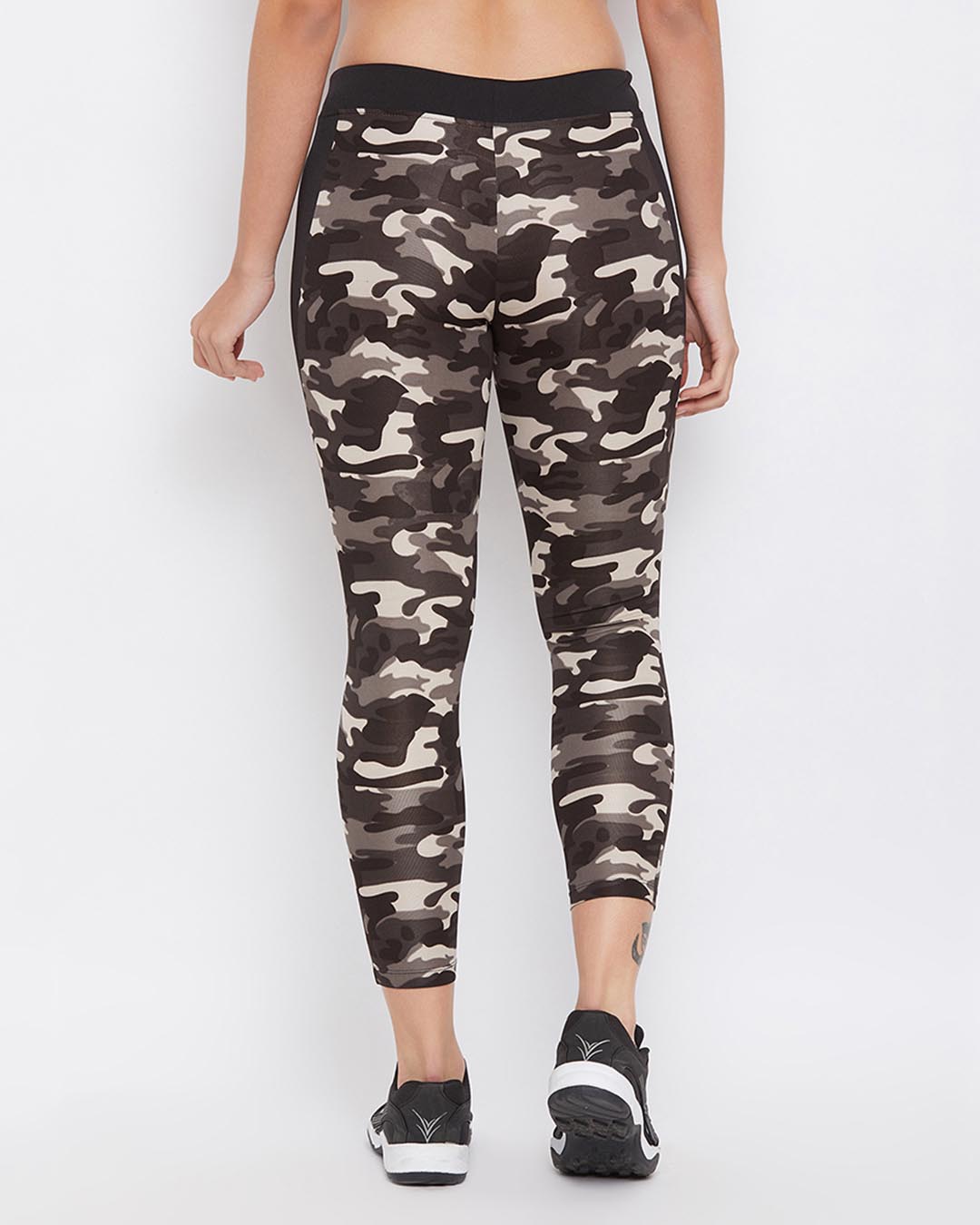 Shop Camouflage Print Activewear Ankle Length Tights In Dark Grey-Back