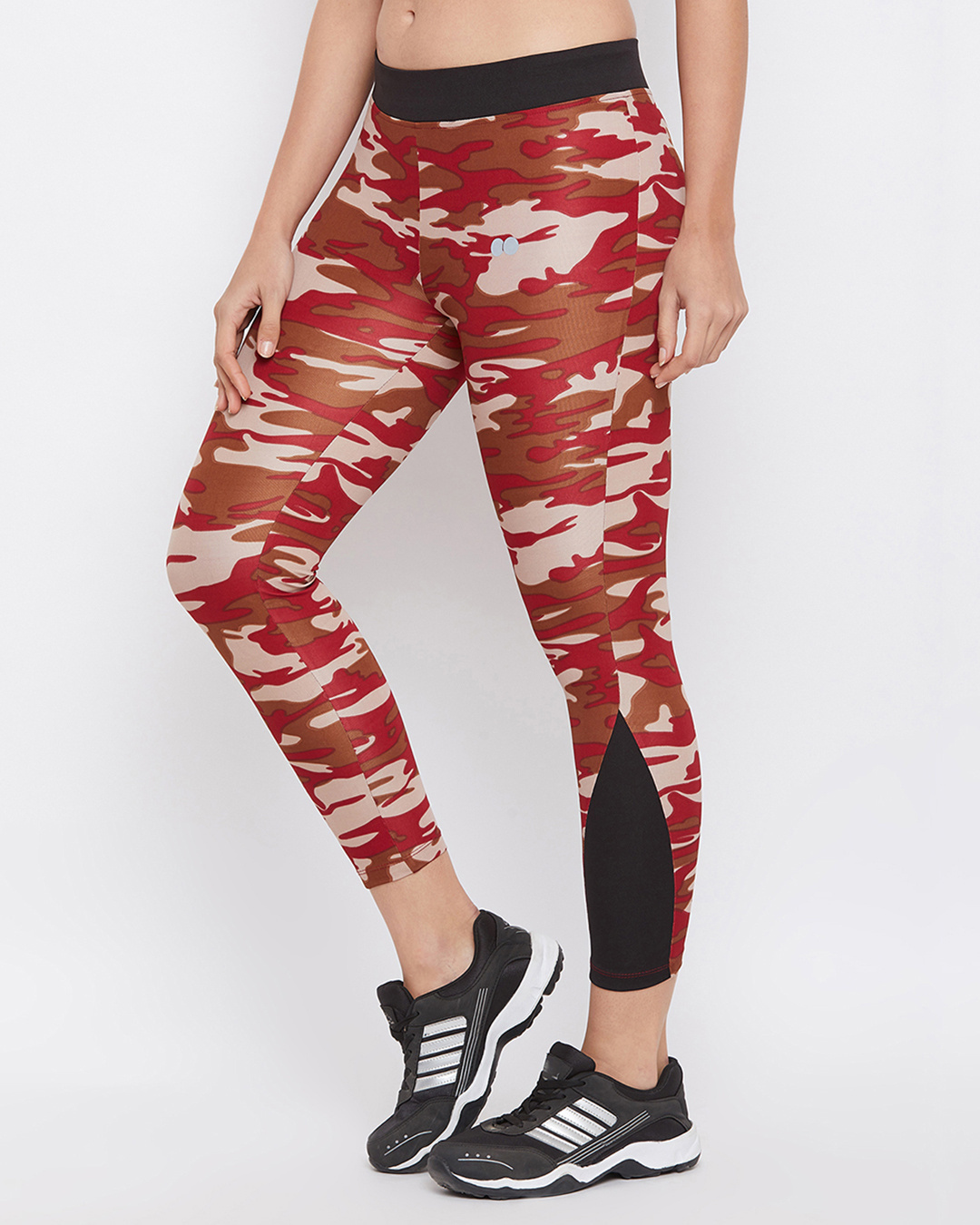 Shop Camouflage Print Activewear Ankle Length Tights In Maroon-Back