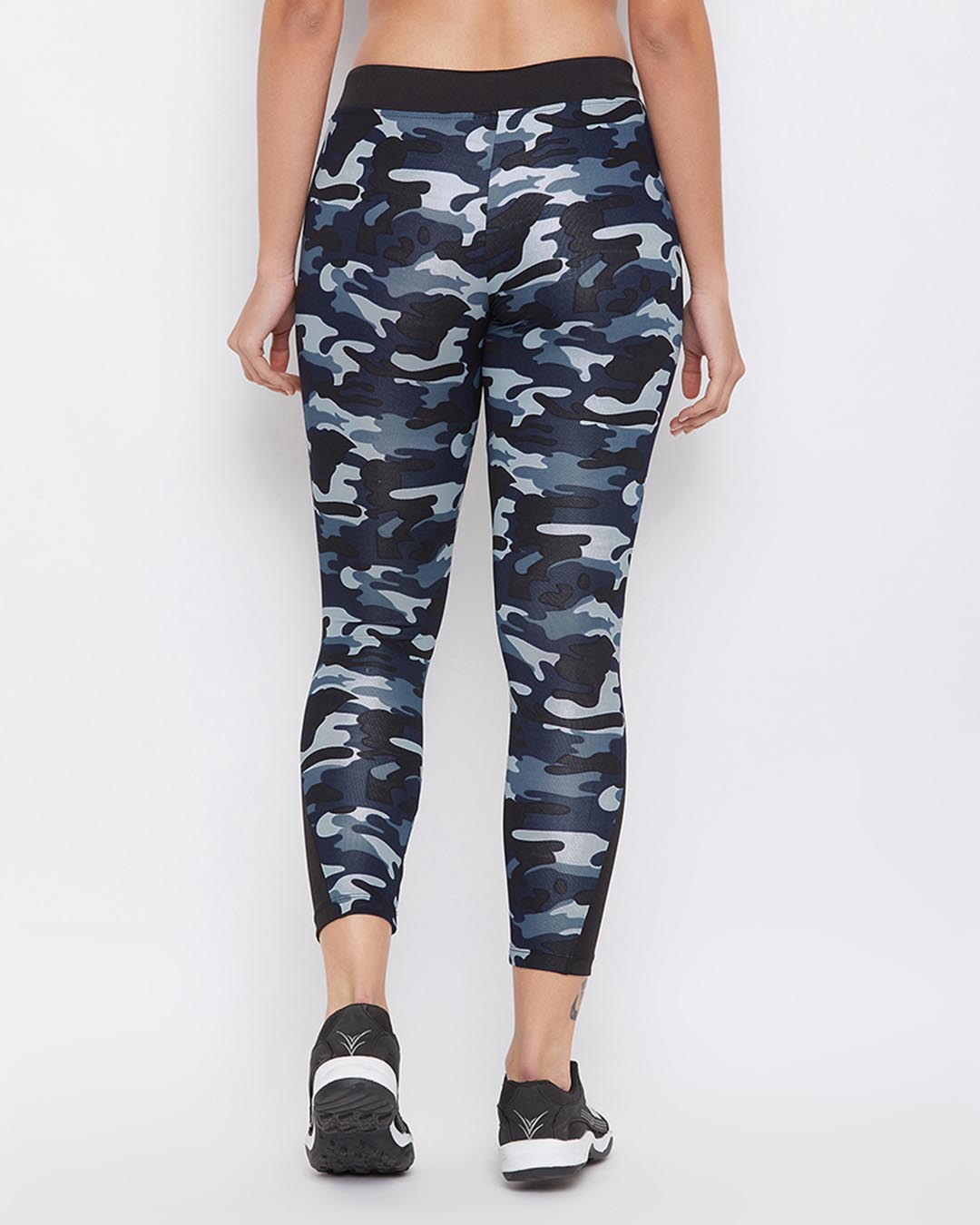 Shop Camouflage Print Activewear Ankle Length Tights In Navy-Back