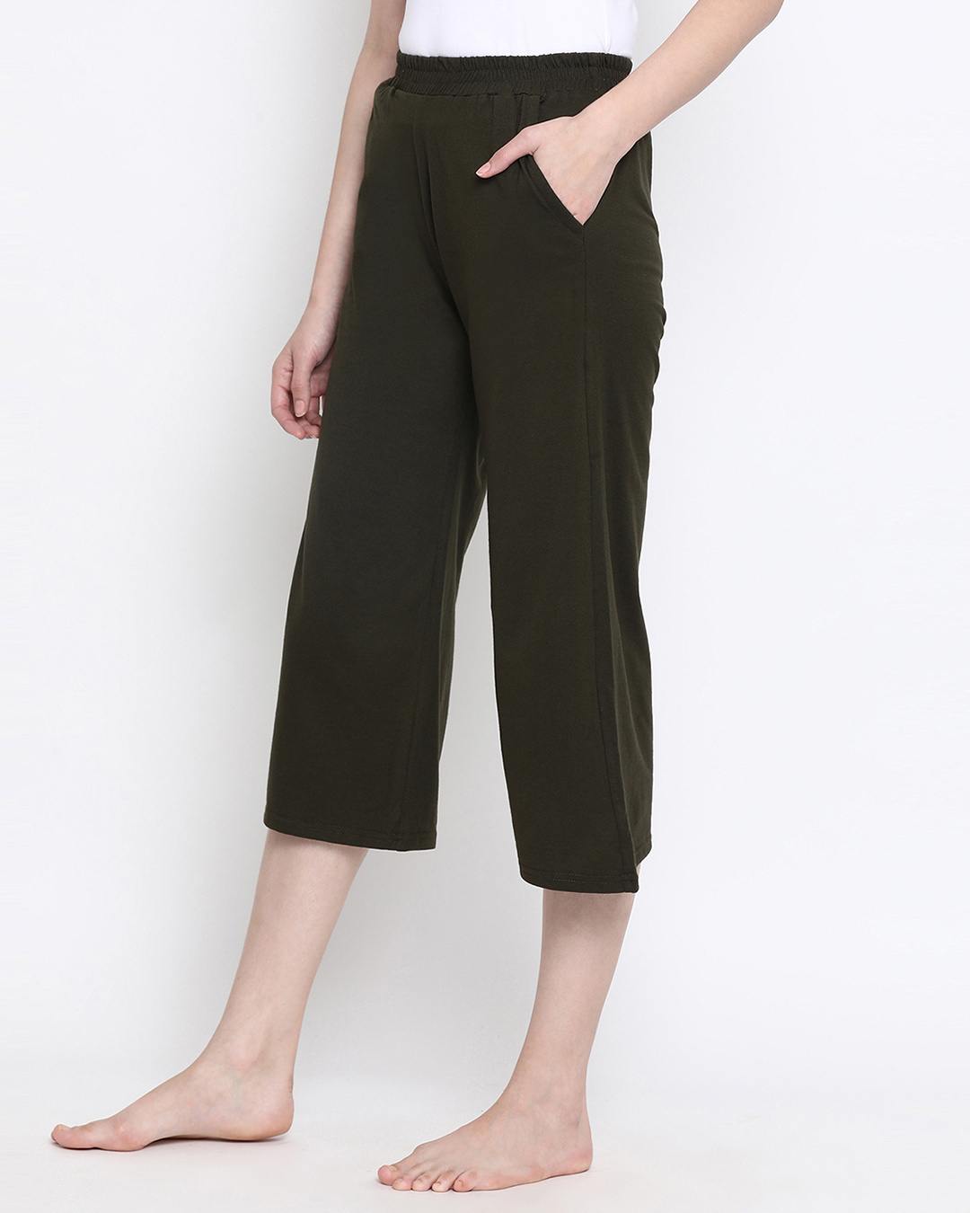 Shop Chic Basic Capri In Olive Green  Cotton Rich-Back