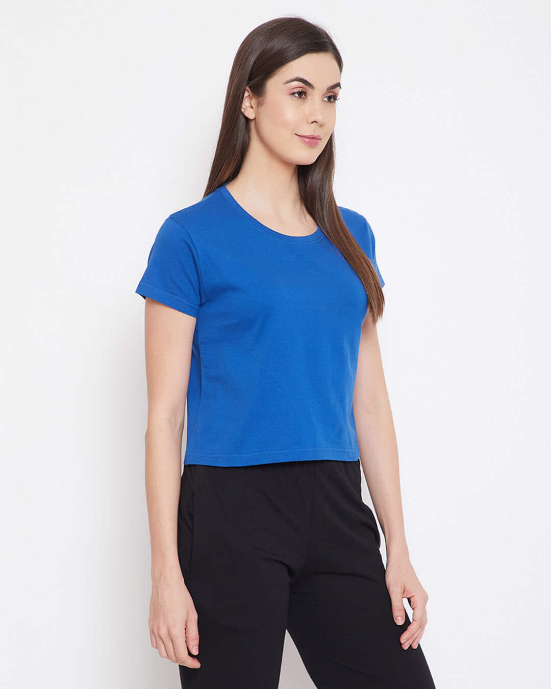 Shop Chic Basic Cropped Sleep Women's Tee in Royal Blue-Back