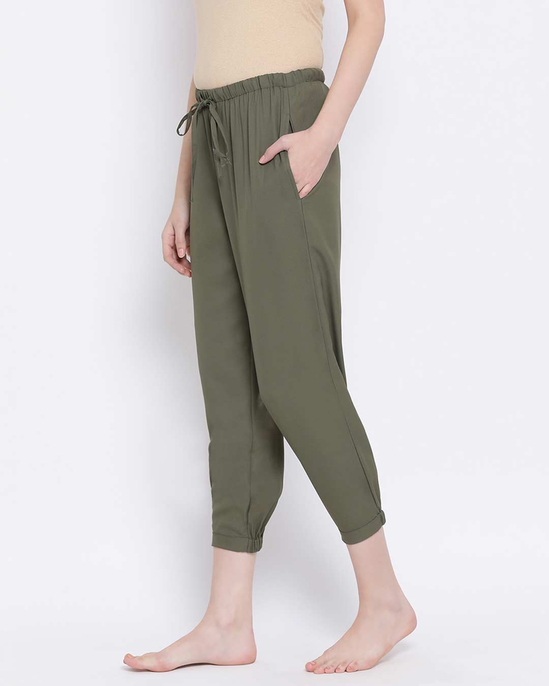Shop Chic Basic Pyjamas In Olive Green-Back