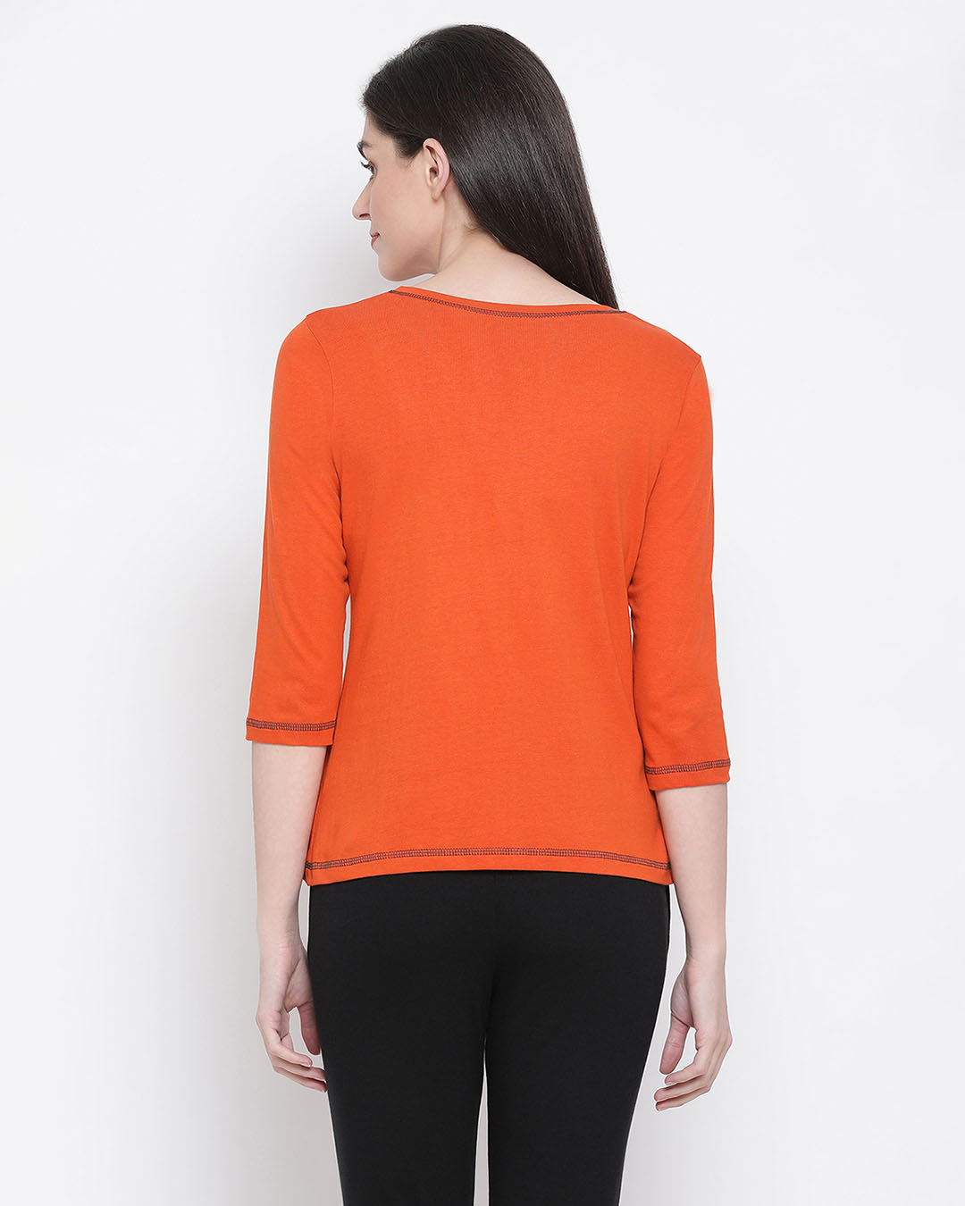 Shop Women's Orange Solid Round Neck T-shirt-Back