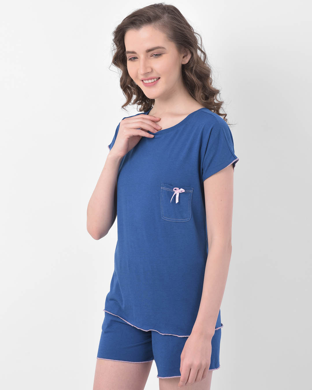Shop Chic Basic Top & Shorts Set In Navy Blue  100% Cotton-Back