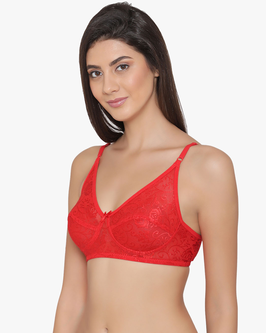 Shop Chic Non Padded Wirefree Full Coverage Bra In Red-Back