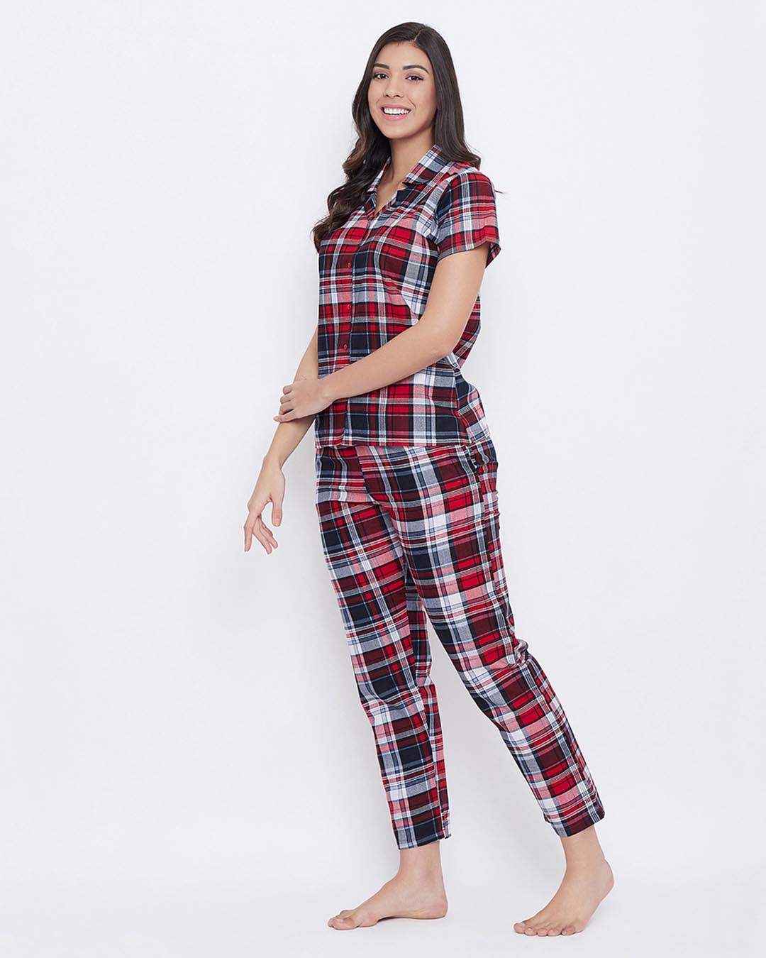 Shop Women's Red & Black Checked Co-ordinates-Back