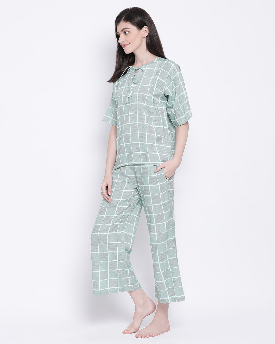 Shop Classy Checks Top & Pyjama In Teal-Back