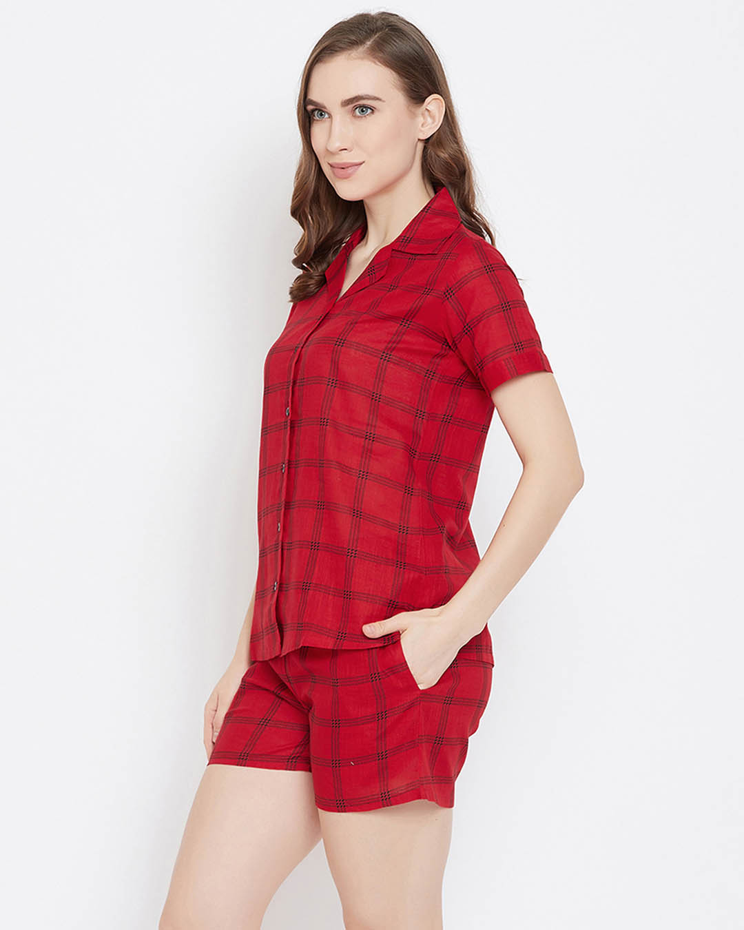 Shop Classy Checks Top & Shorts In Red  100% Cotton-Back