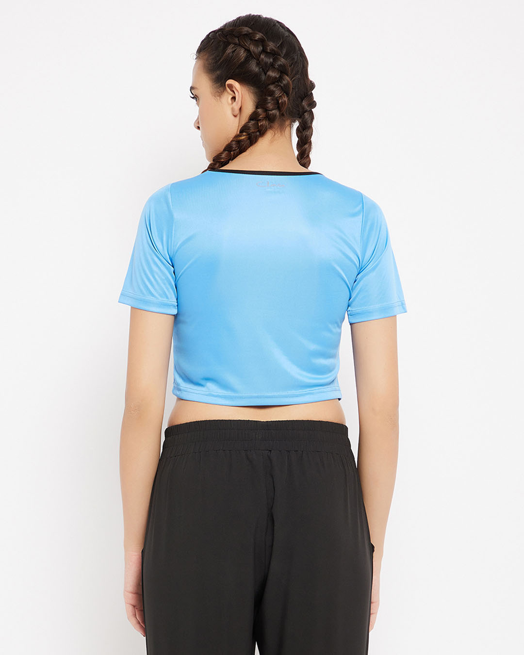 Shop Comfort Fit Active Cropped T Shirt In Light Blue With Yoke Panel-Back