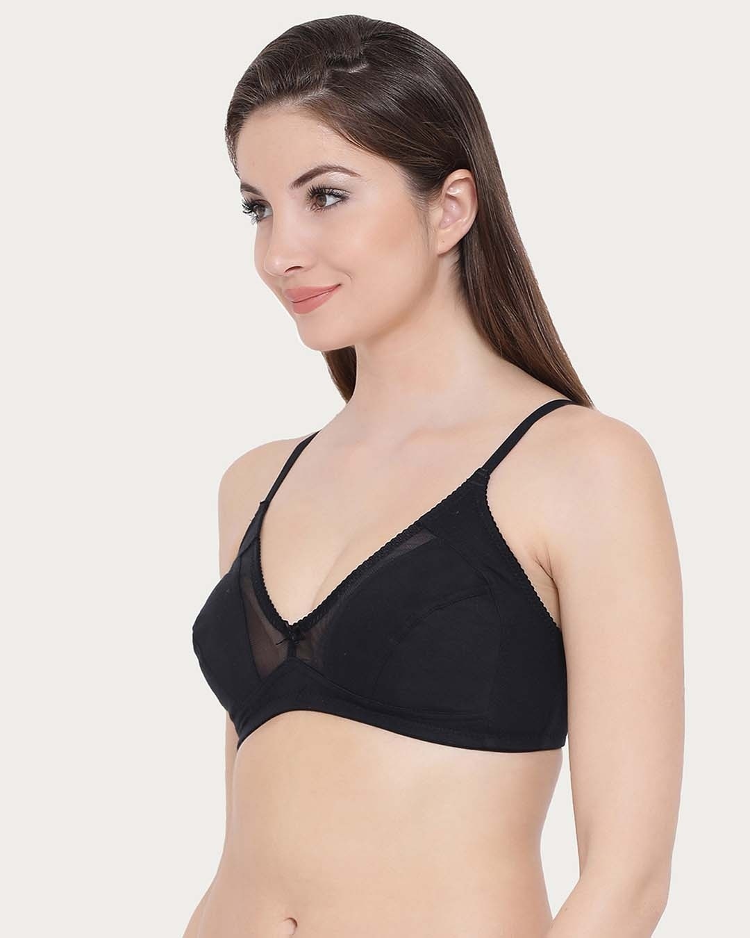 Shop Comfy Stretchable Cotton Bra In Black-Back