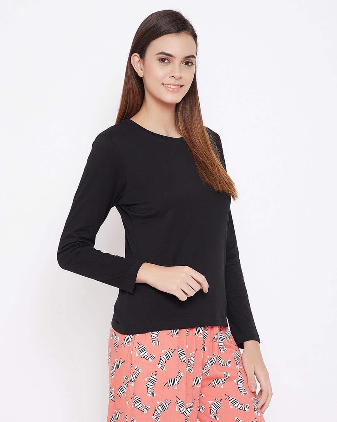 Shop Cotton Chic Basic Full Sleeve Black T-shirt For Women's-Back
