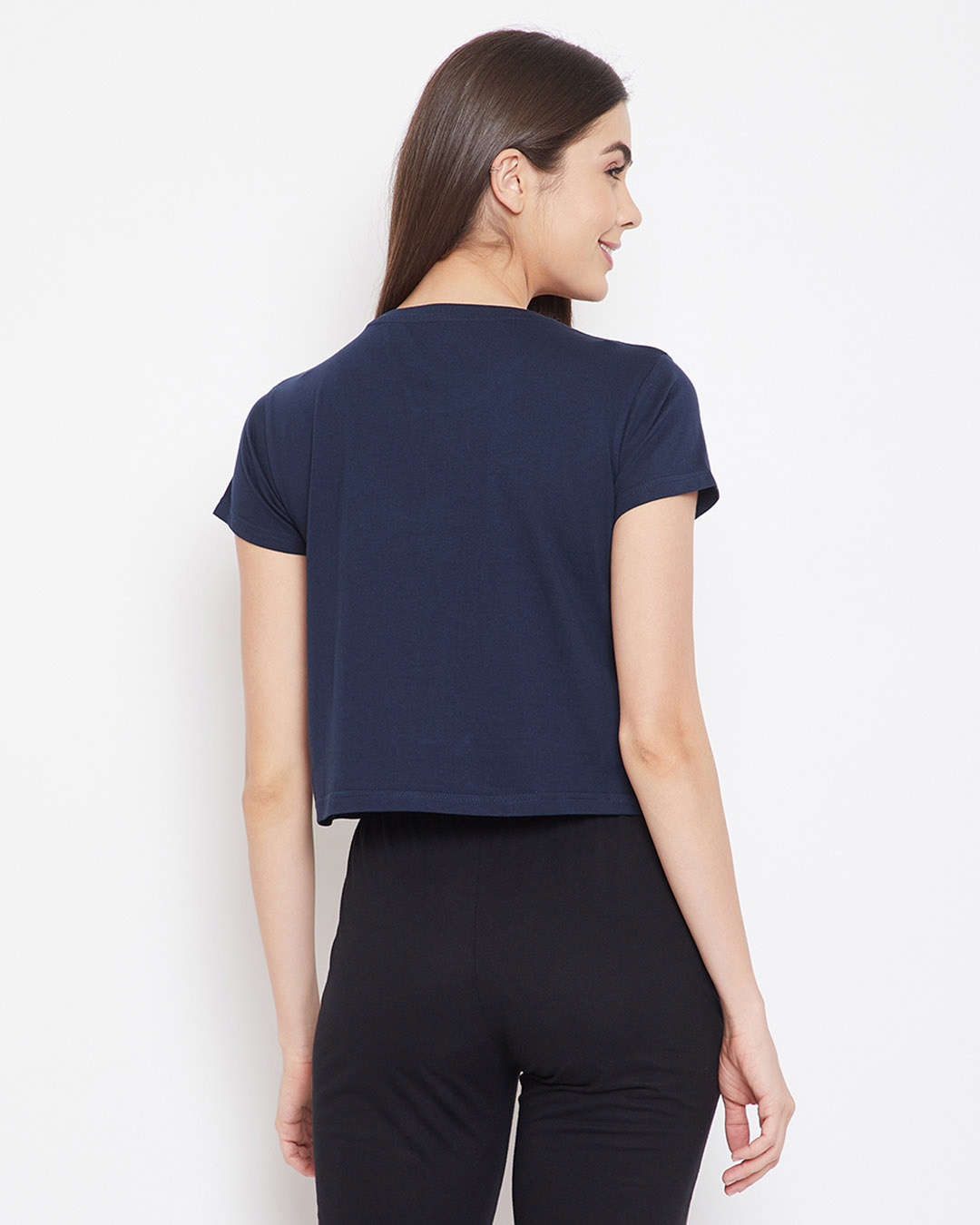 Shop Pack of 2 Cotton Chic Basic Cropped Sleep T-shirt - Blue & Black-Back