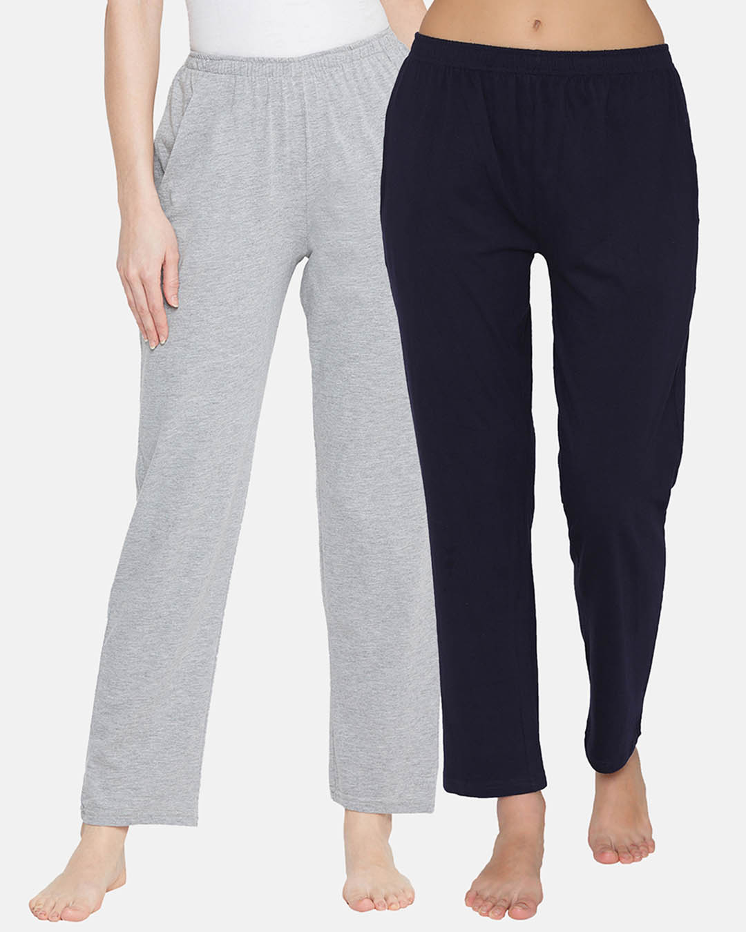 Shop Cotton Pack Of 2 Pyjama With Elastic Waistband   Grey & Blue-Front