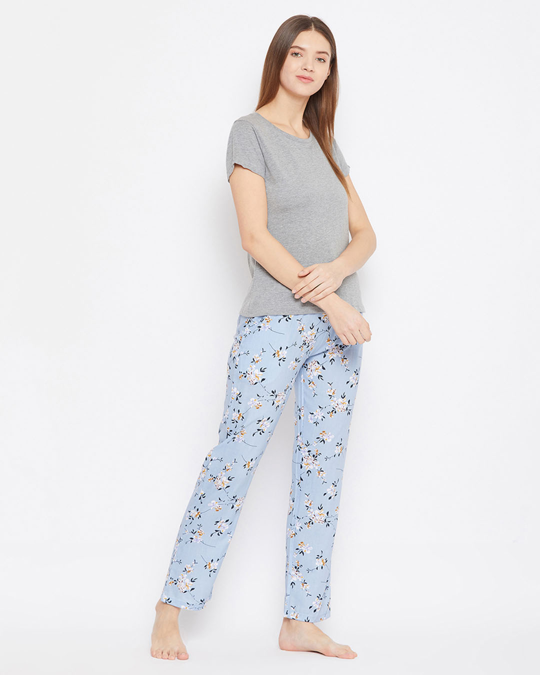 Shop Cotton Printed Pyjama & Solid T Shirt-Back