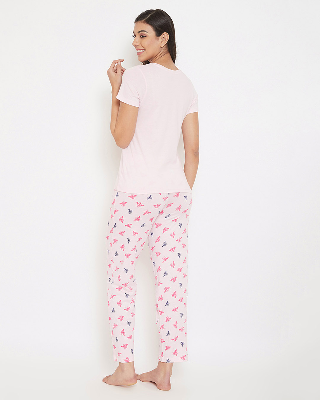 Shop Cotton Printed Short Sleeve Button Top & Pyjama Set-Back