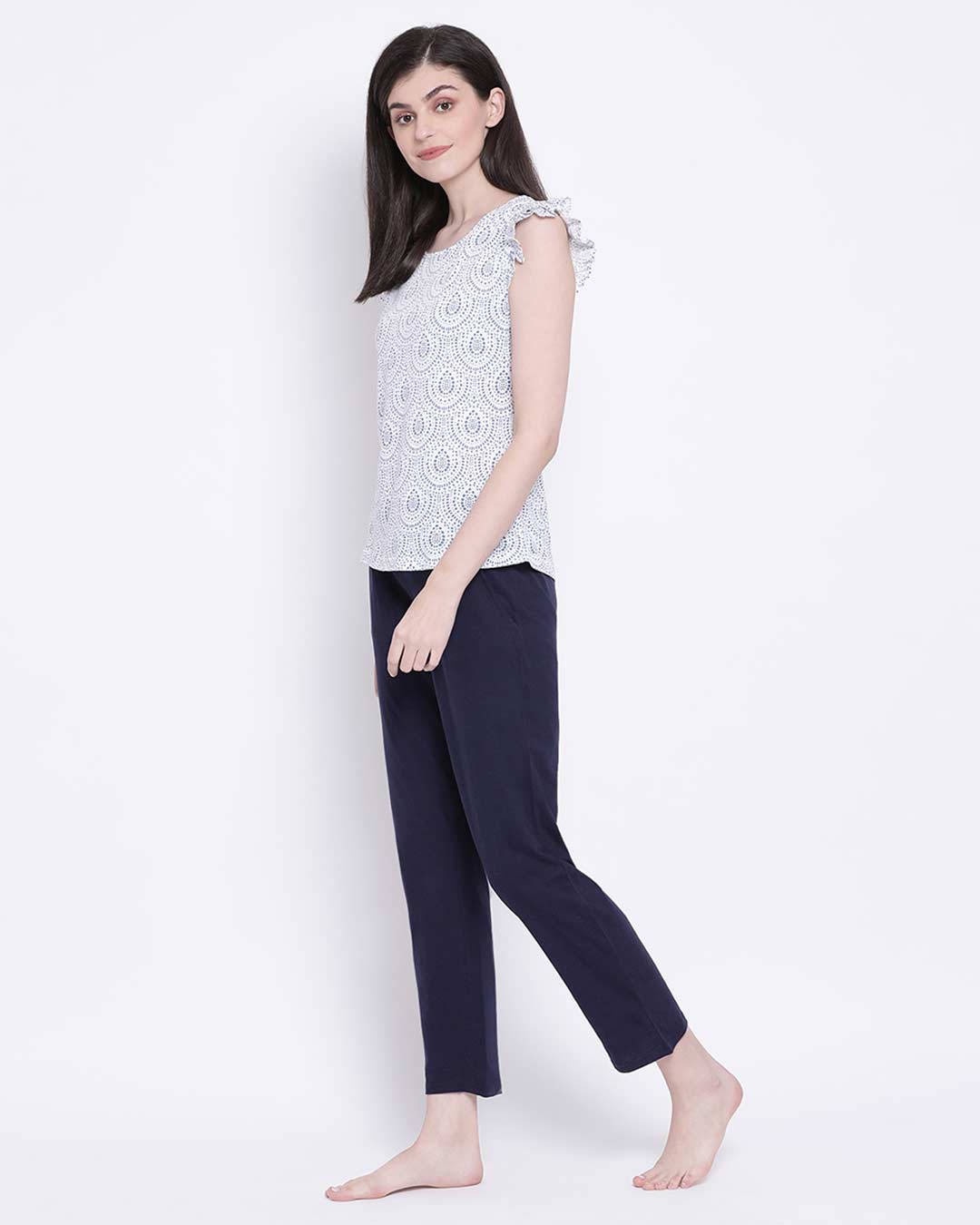 Shop Cotton Printed Top & Basic Pyjama Set-Back