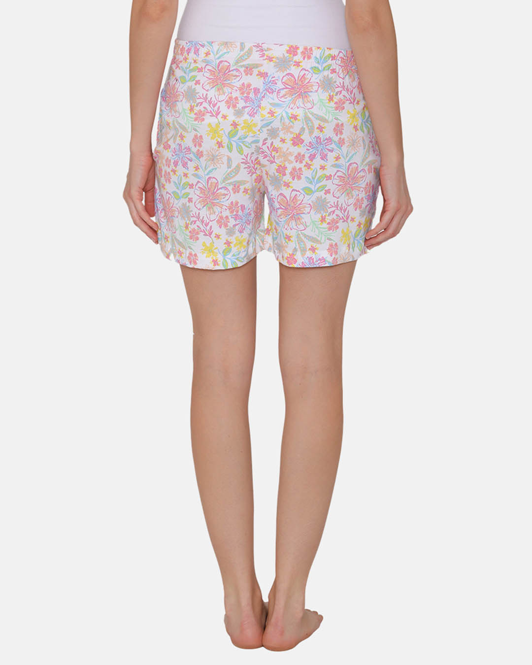 Shop Cotton Rich Floral Print Shorts In White-Back