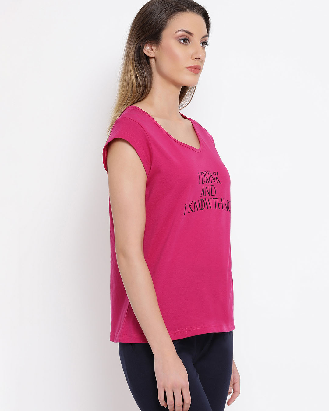 Shop Cotton Rich Text Print Top In Pink1-Back