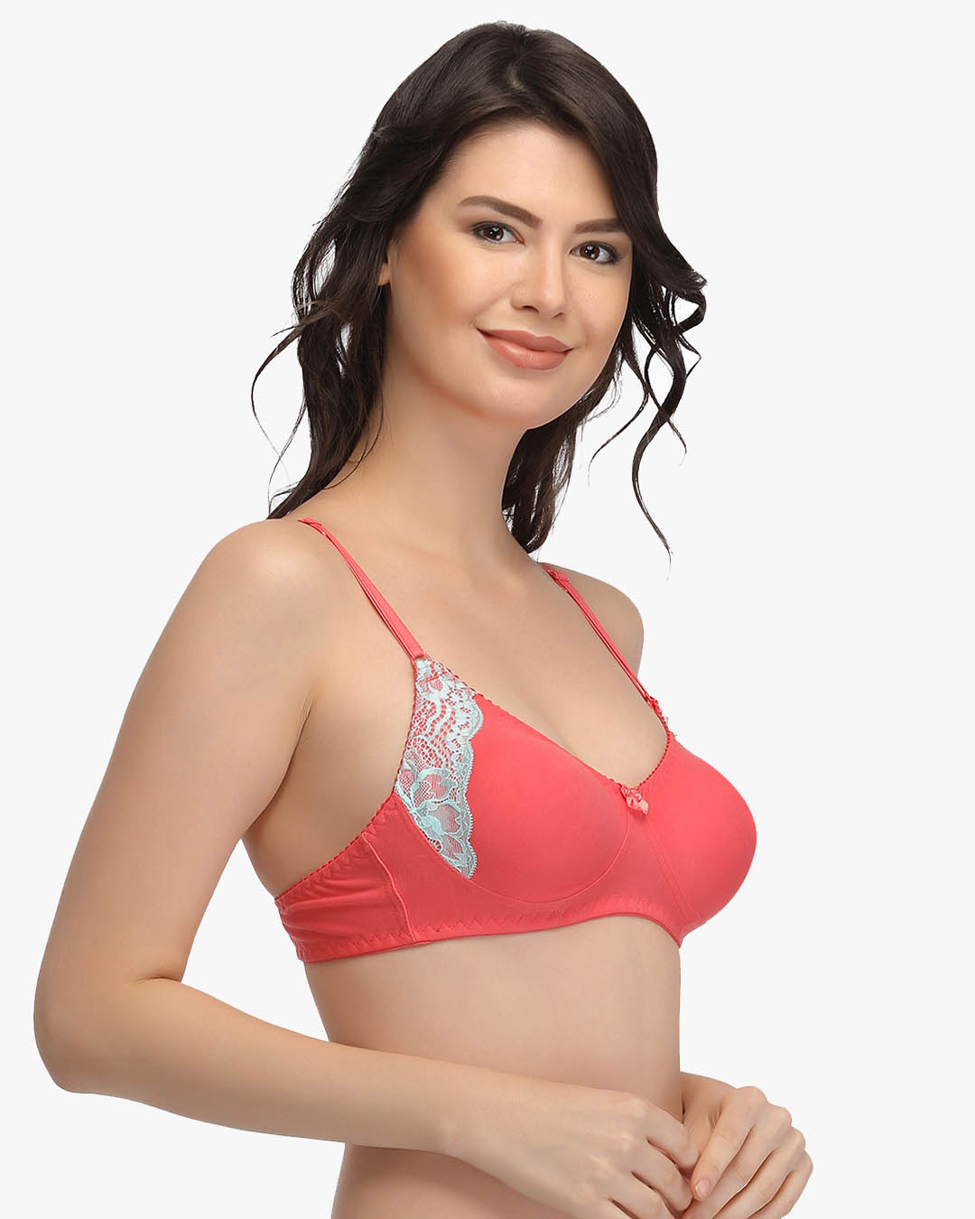 Shop Cottton Non Padded Wirefree Lacy Full Cup Bra-Back