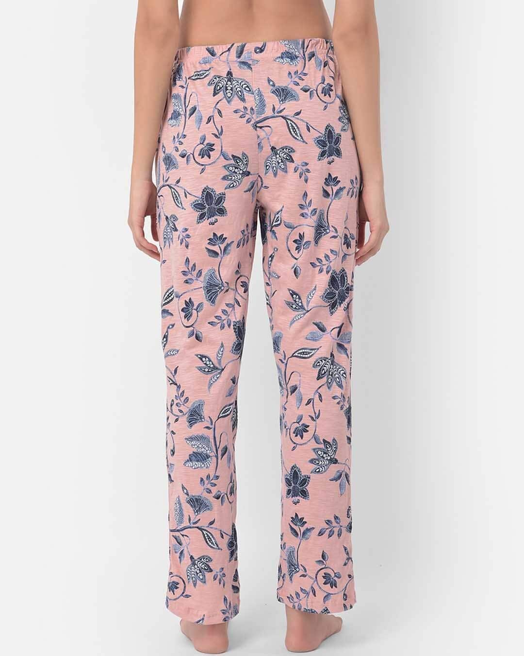 Shop Floral Print Pyjama In Baby Pink  Cotton-Back