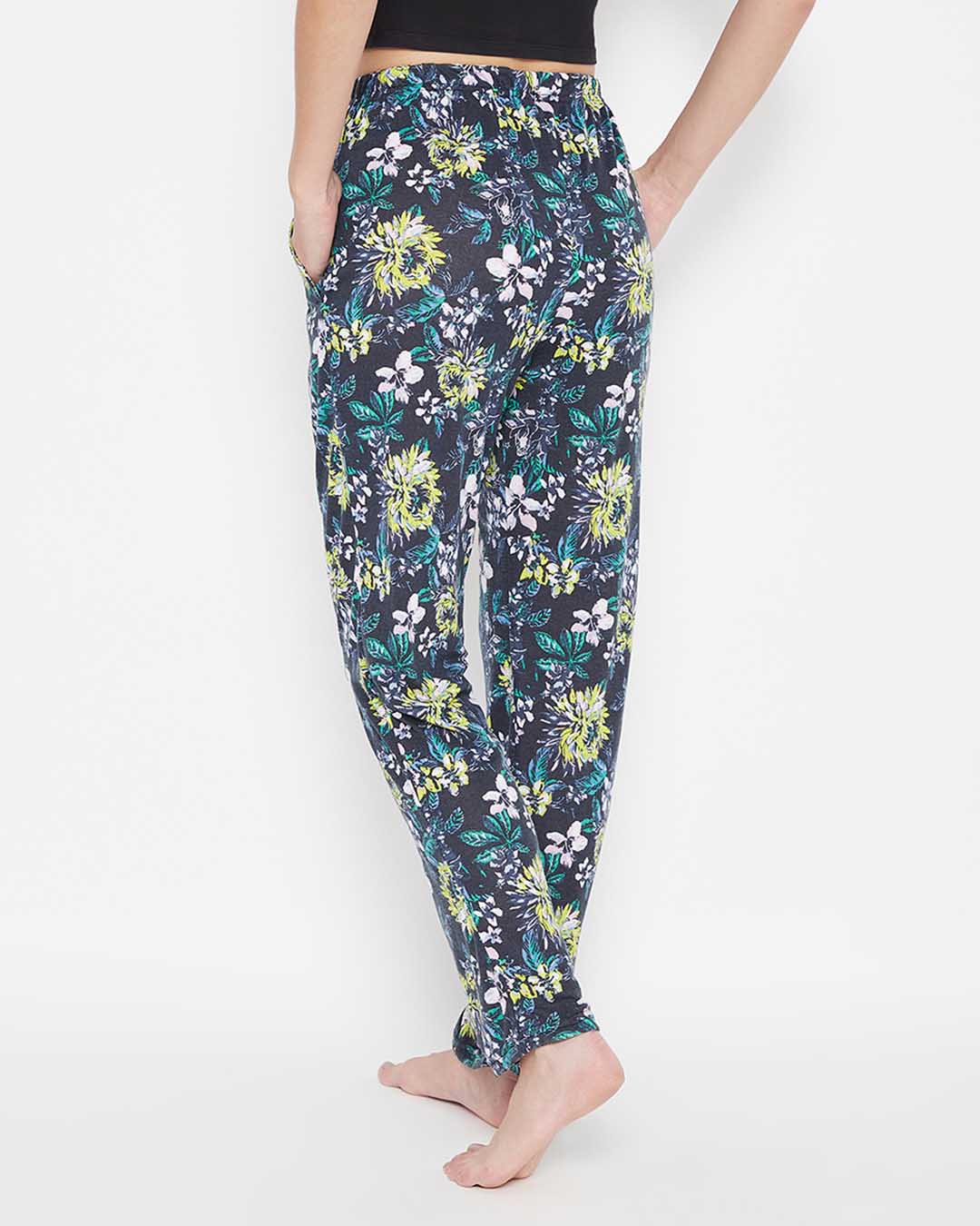 Shop Floral Print Pyjamas In Black   Cotton-Back