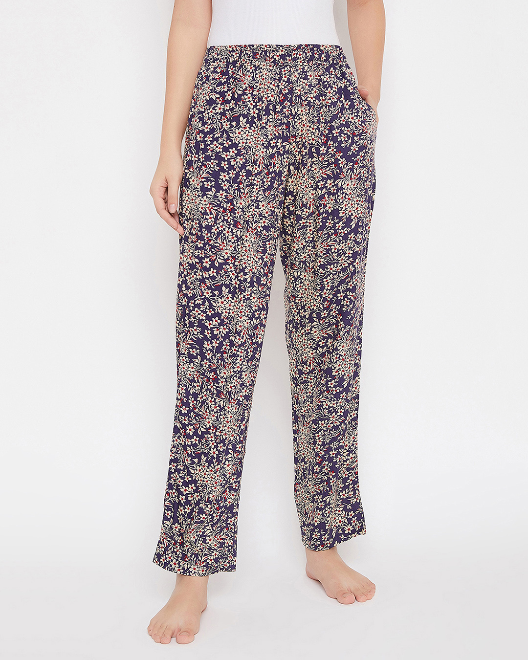 Buy Clovia Floral Print Pyjamas in Navy - Rayon Online in India at Bewakoof