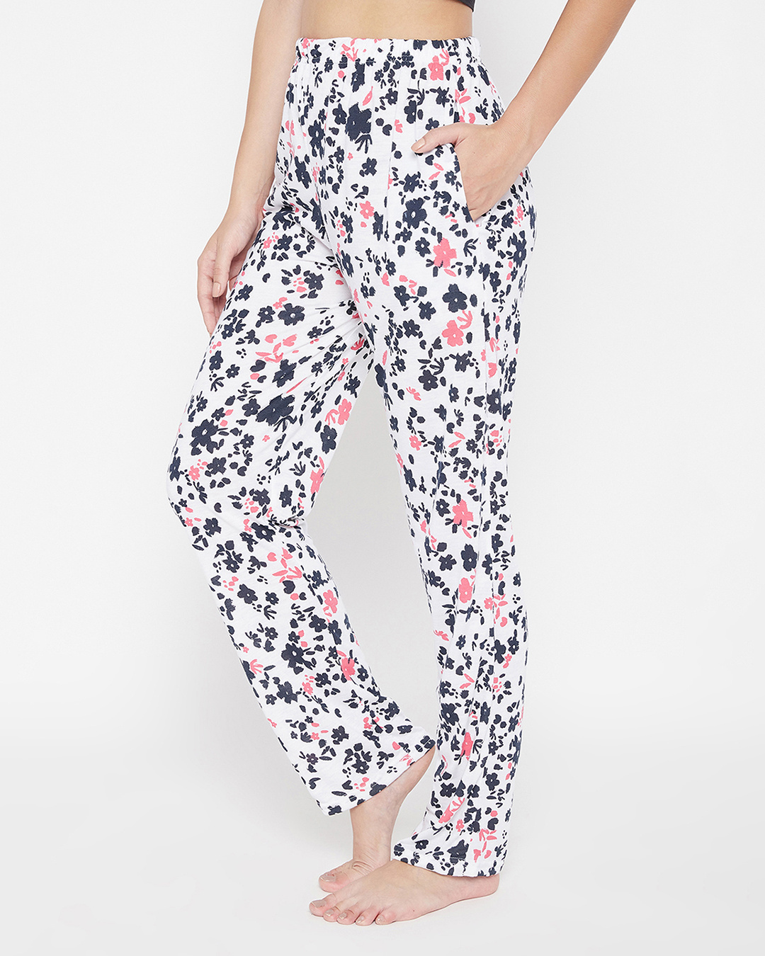 Shop Floral Print Pyjama In White   Cotton-Back