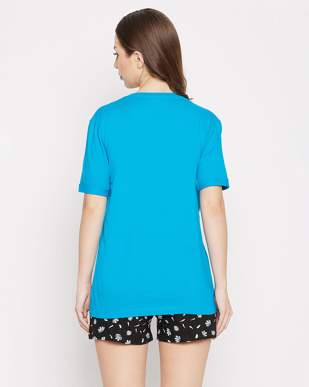 Shop Women's Blue & Black Typography Top & Shorts Set (Pack of 2)-Back