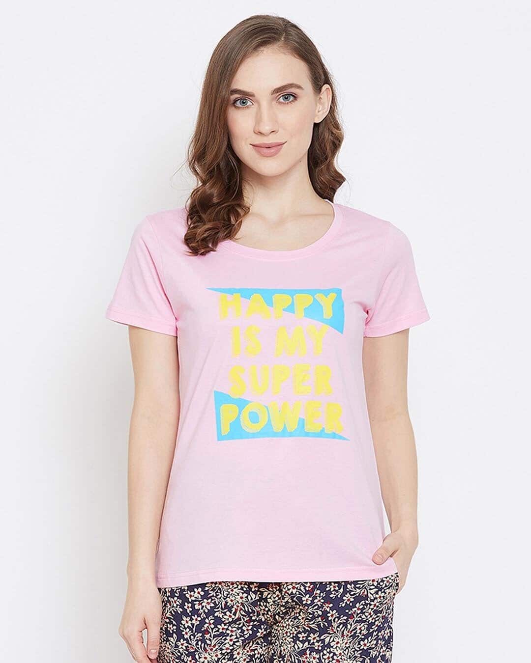 Buy Clovia Happy Is My Superpower Top in Pink- Cotton Rich Online at  Bewakoof