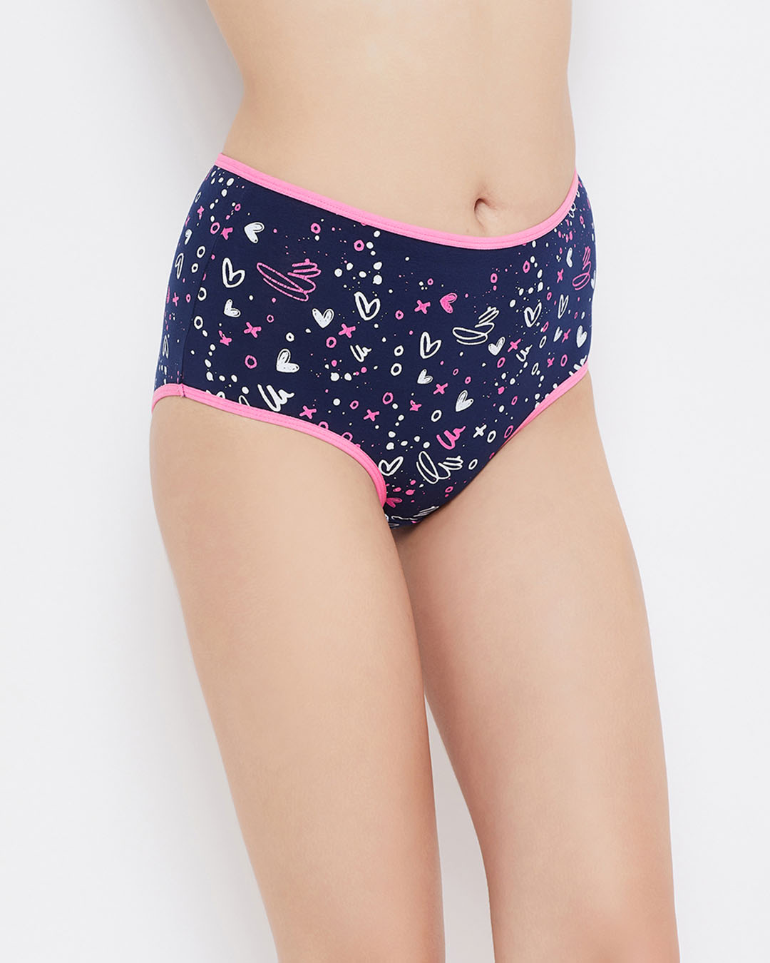Shop High Waist Heart Print Hipster Panty In Blue   Cotton-Back
