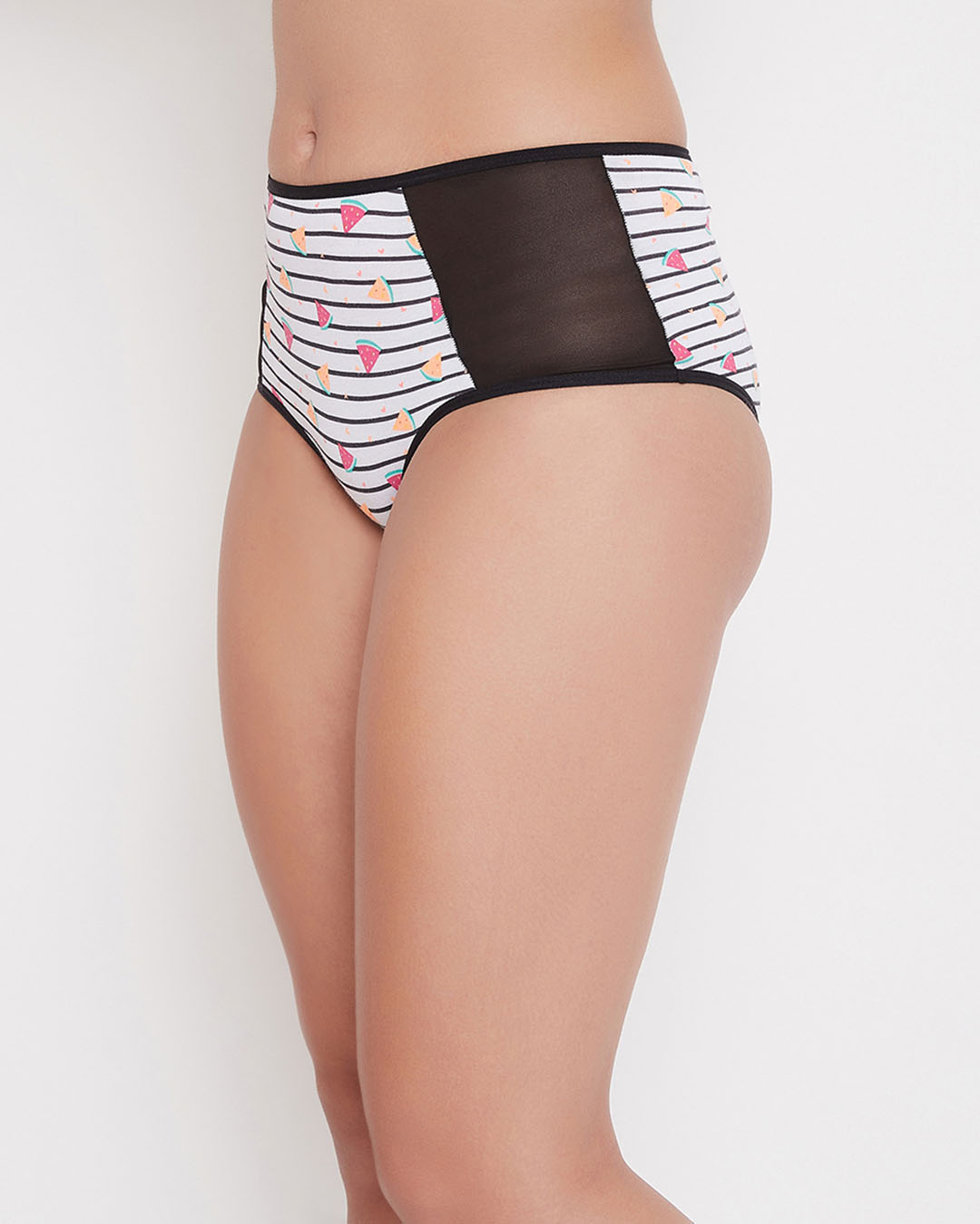 Shop High Waist Watermelon Print Hipster Panty With Mesh Panels In Grey   Cotton-Back