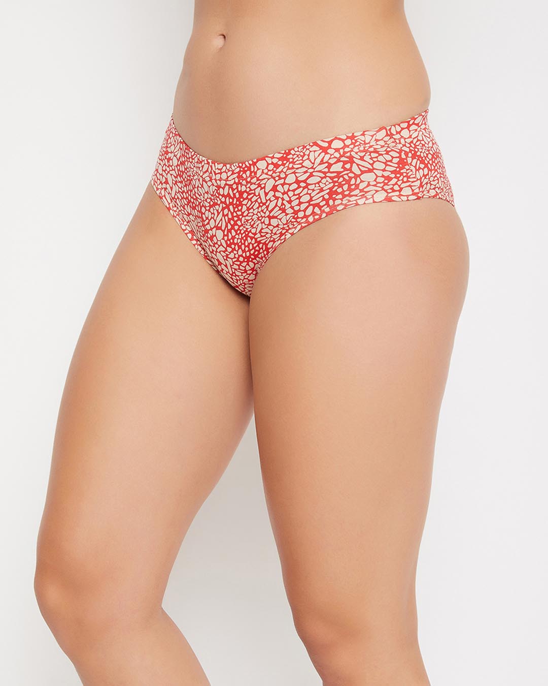 Shop Mid Waist Animal Print Hipster Panty With Inner Elastic In Coral Red   Cotton-Back